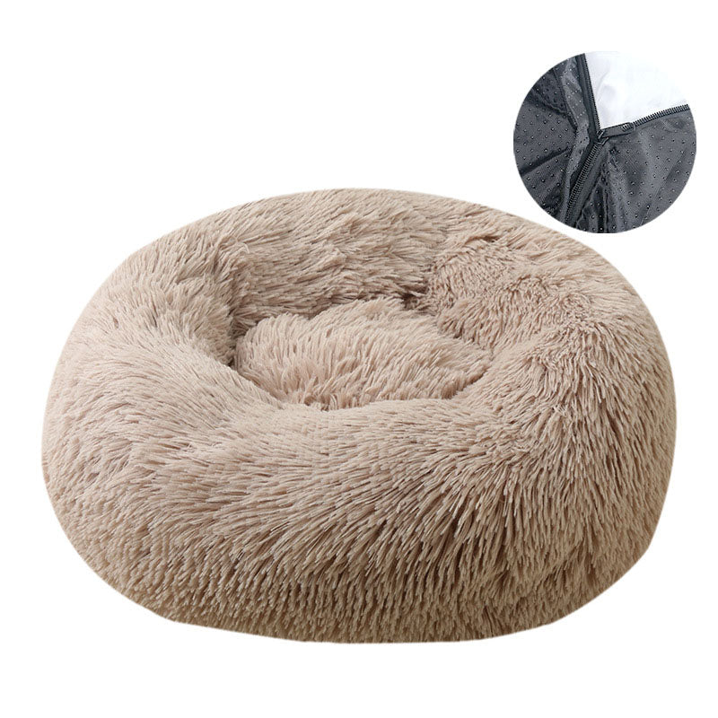 Round Plush Pet Bed — Washable for Dogs & Cats