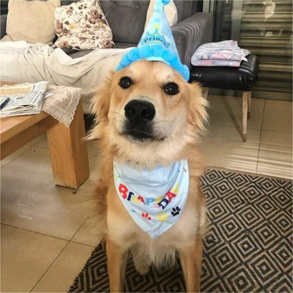 2Pcs/Set Dog Hat Bib Dog Birthday Bandana Scarf Adjustable Bandana Neckerchief Cat Dog Birthday Bib Hat Pet Supplies