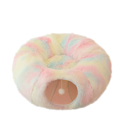 2-in-1 Plush Cat Tunnel Bed