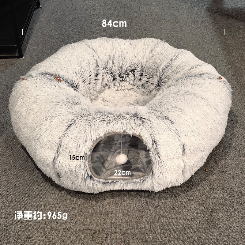 2-in-1 Plush Cat Tunnel Bed