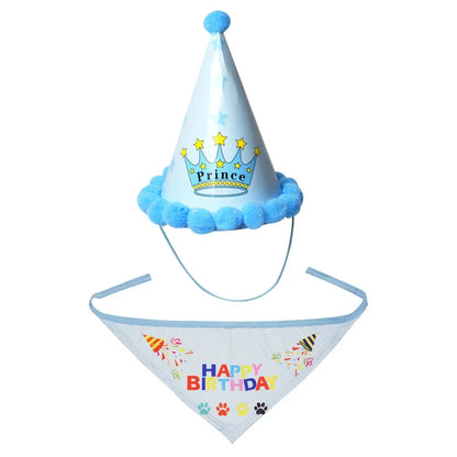 2Pcs/Set Dog Hat Bib Dog Birthday Bandana Scarf Adjustable Bandana Neckerchief Cat Dog Birthday Bib Hat Pet Supplies