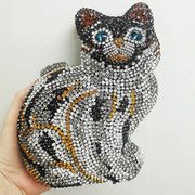 Cat Shape Women Crystal Clutches Bags Evening Purse White Rhinestone Gold Metal Clutch Party Mini Minaudiere Prom Chain Handbags