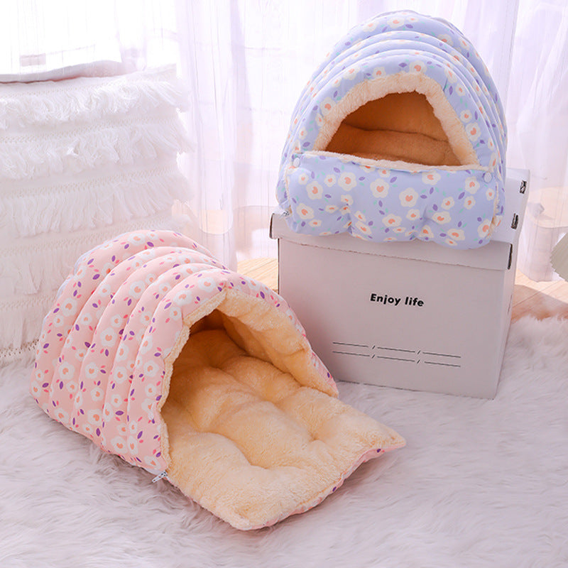 Warm Cat Bed with Detachable Cat Sleeping Bag Plus Velvet Thickening Warm Dog Bed