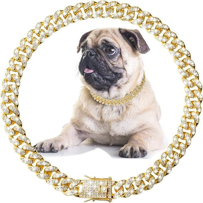 Cuban chain zinc alloy pet jewelry large gold necklace collar small cat decorative chain small cat dog chain