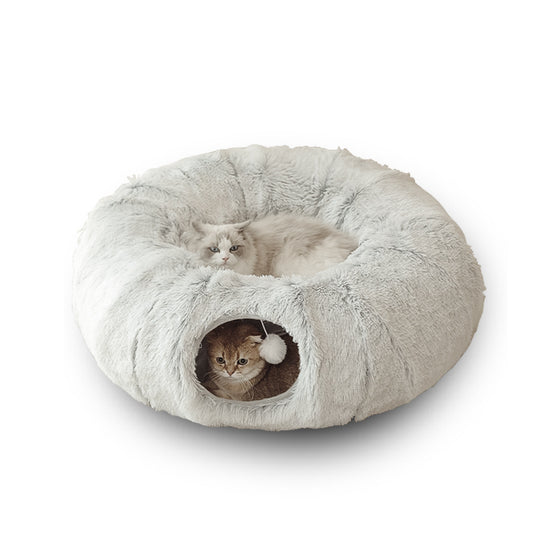 2-in-1 Plush Cat Tunnel Bed